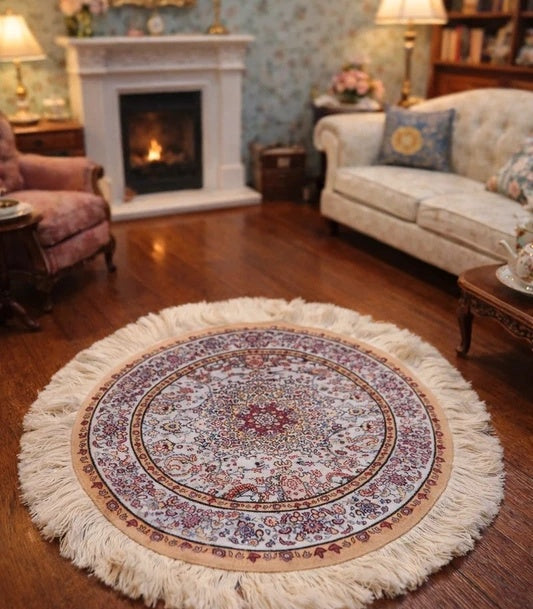 Tapis à frange rose fleuri