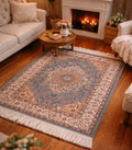 Grand tapis rectangulaire bleu et orange