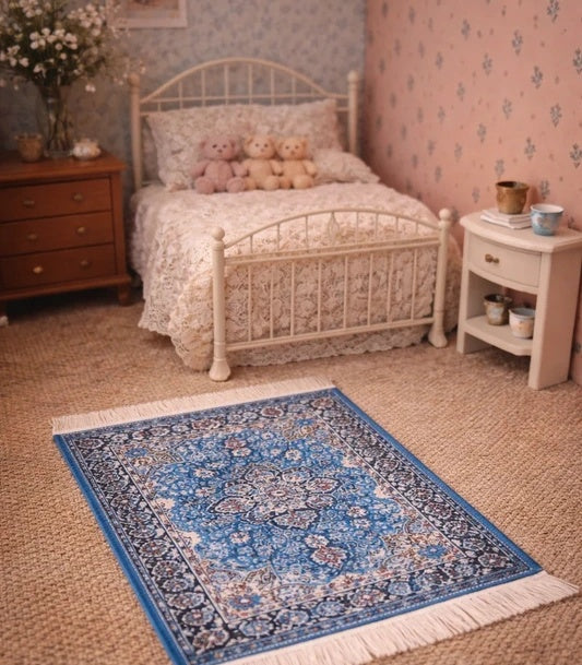 Tapis à franges bleu