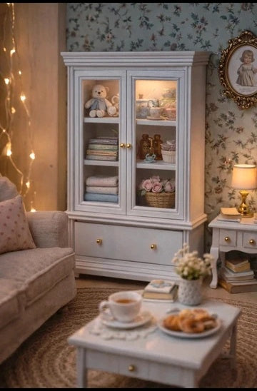 Buffet vitré en bois blanc