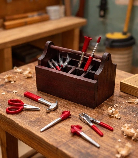 Caisse à outils bois et outils métal