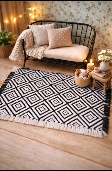 Petit tapis noir et blanc