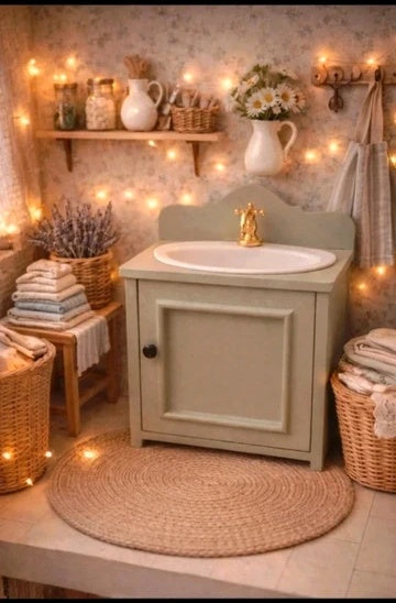 Meuble salle de bain en bois vert amande