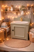 Meuble salle de bain en bois vert amande