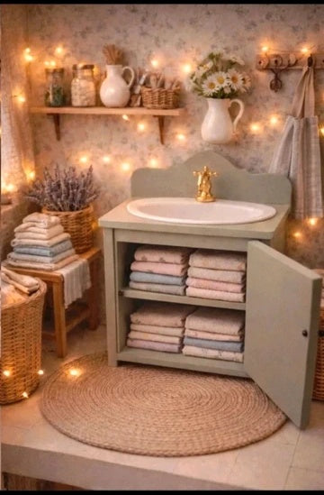 Meuble salle de bain en bois vert amande