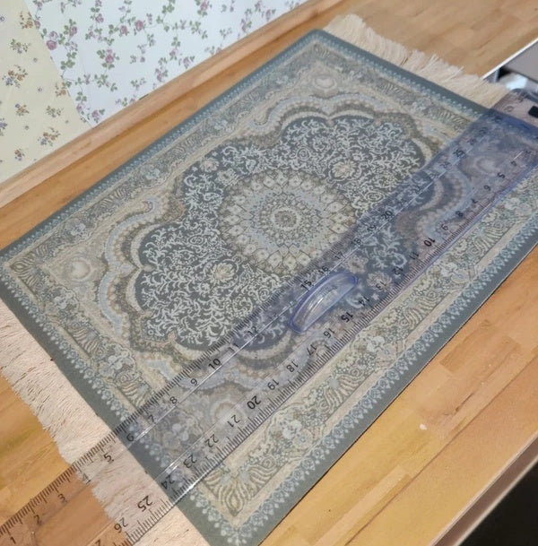 Grand tapis bleu gris à franges