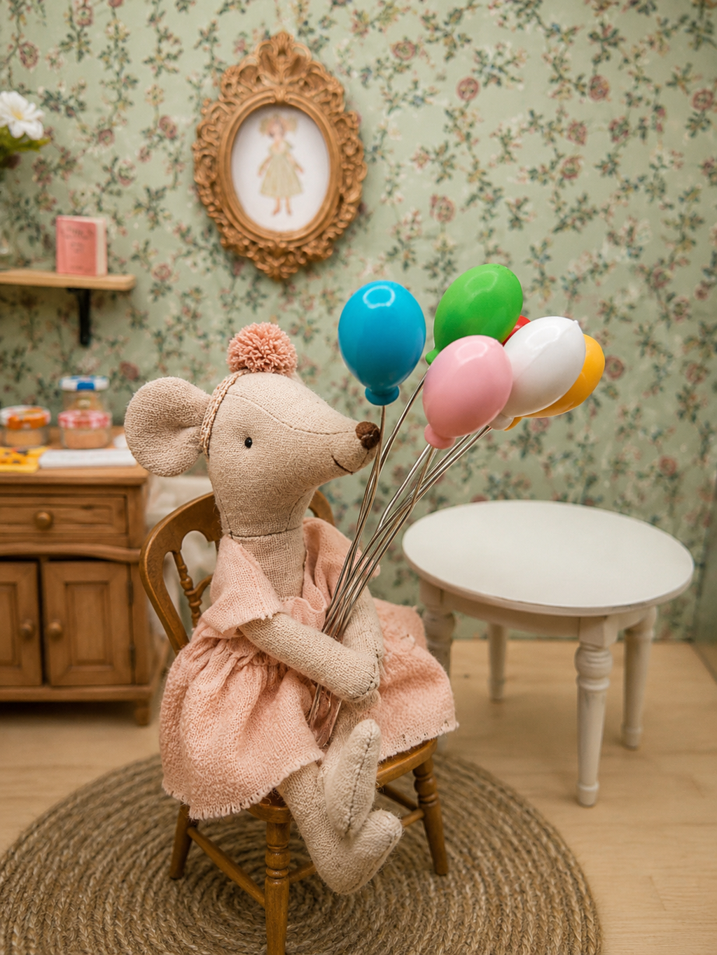 Bouquet de ballons miniatures en situation dans une chambre de souris