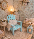 Chaise Adirondack miniature en bois peint bleu ciel, échelle 1/12