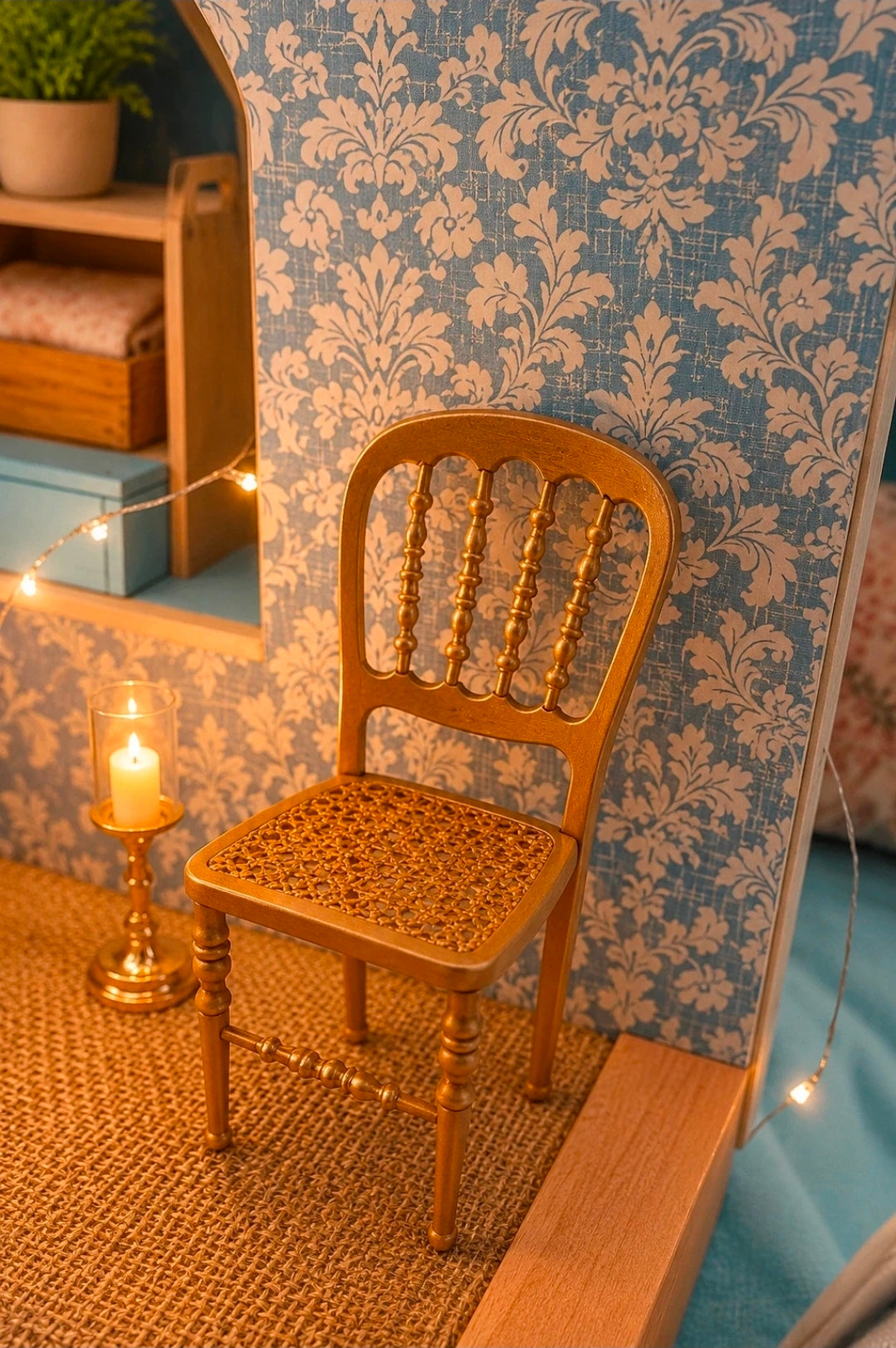 Chaise miniature en métal doré, échelle 1/12