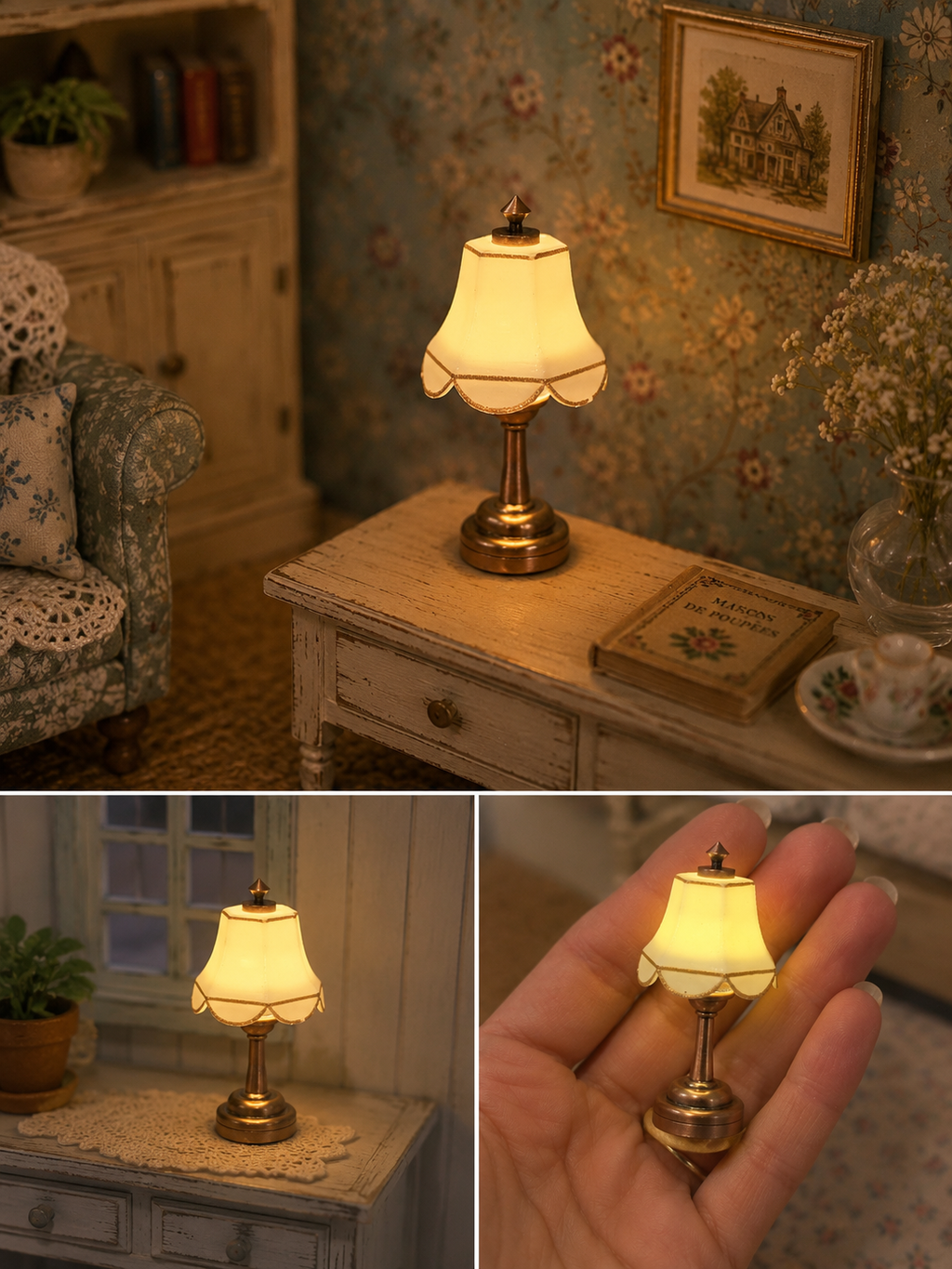 Lampe de table miniature vintage allumée