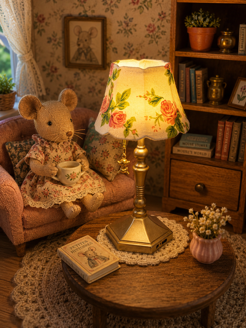 Lampe fleurie miniature allumée