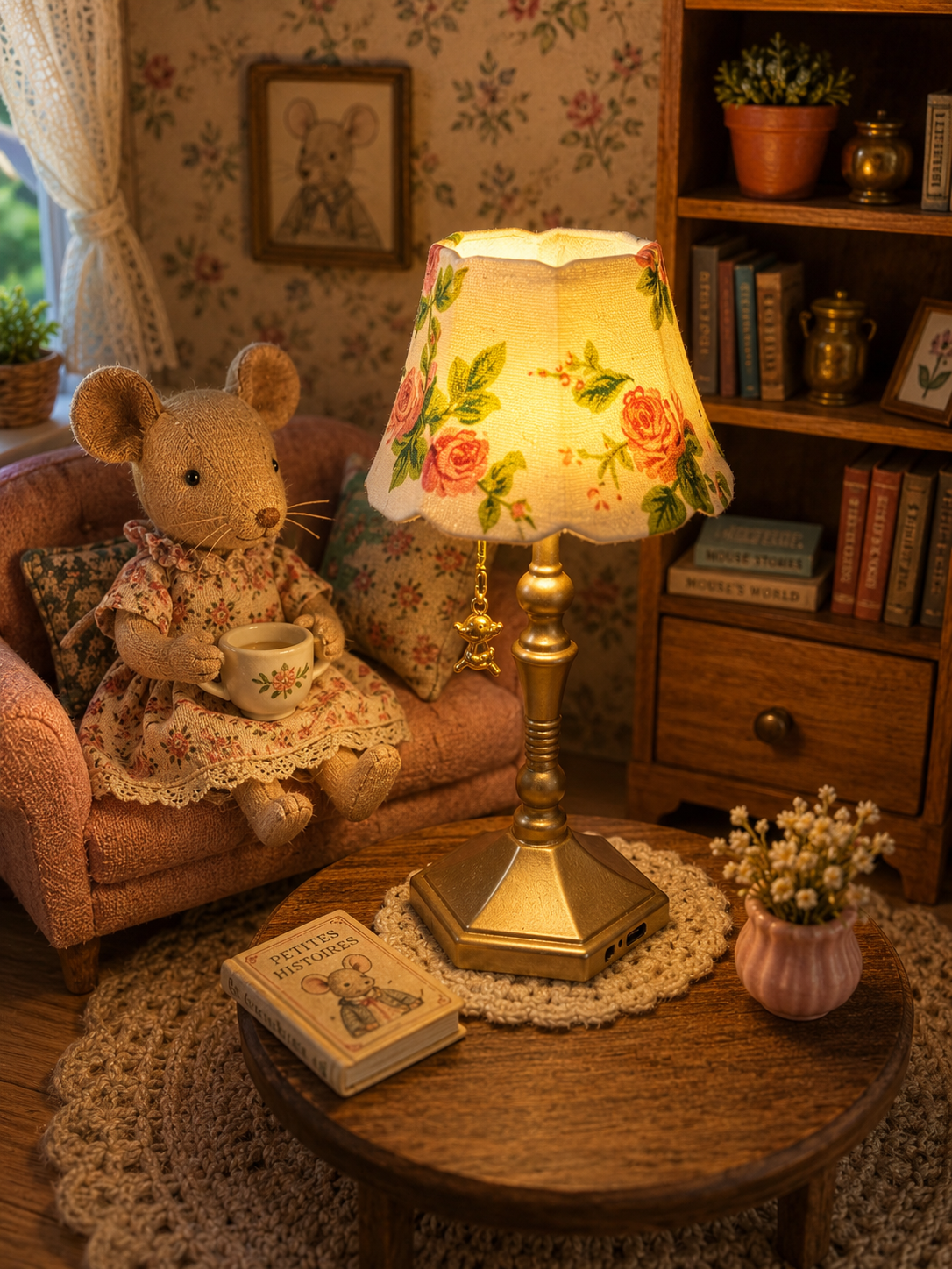 Lampe fleurie miniature allumée