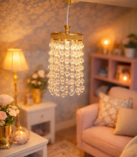 Lustre miniature cristal doré lumineux à pampilles, échelle 1/12