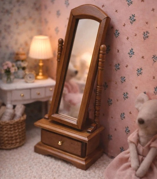 Miroir psyché miniature en bois vu de face