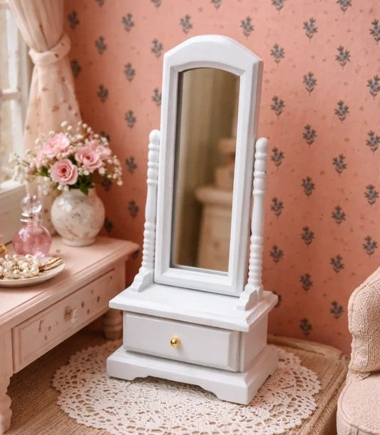 Miroir psyché miniature sur pied en bois, échelle 1/12