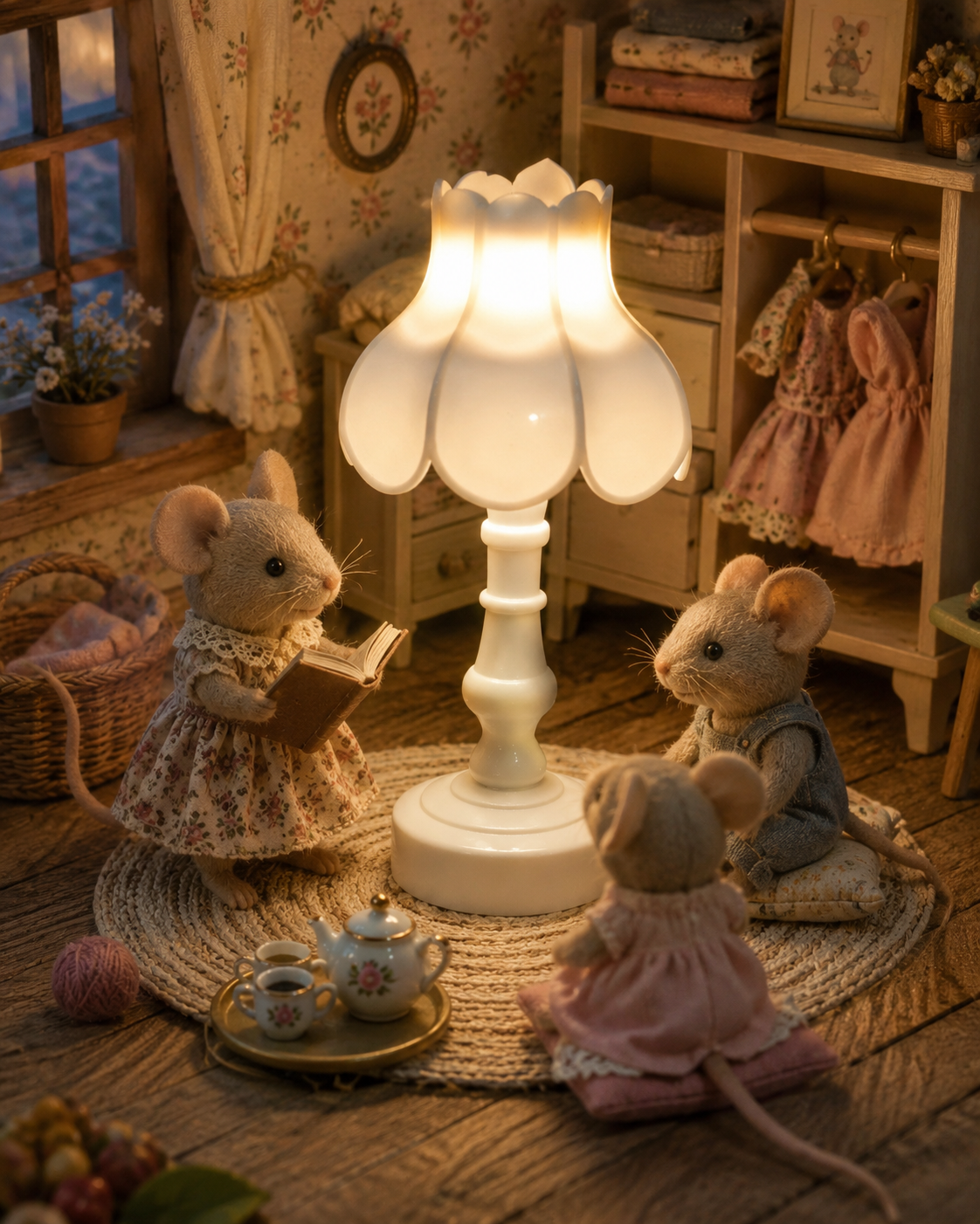 Petite lampe miniature lumineuse blanc crème allumée