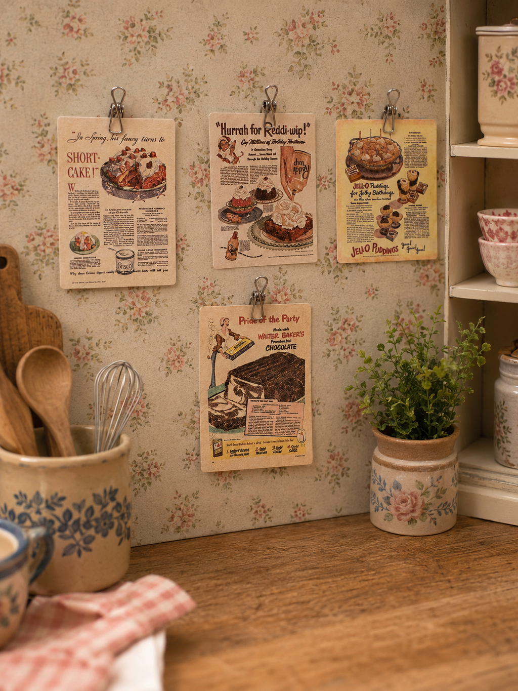 Mini recettes vintage avec pince – Miniature maison de poupée 1/12