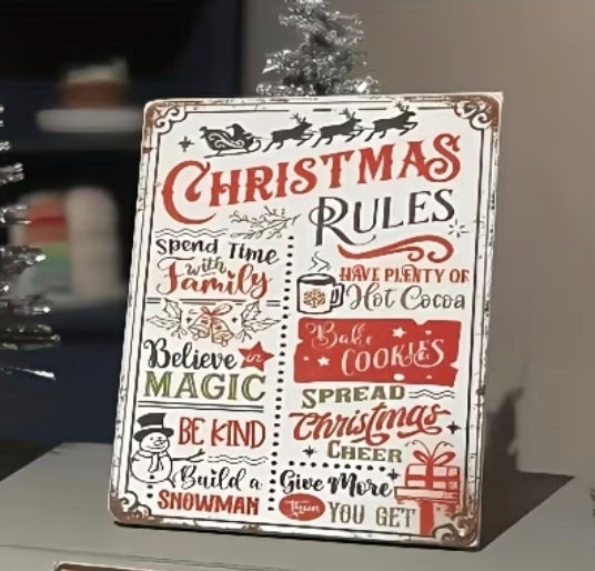 Tableau/cadre en bois Les Règles de Noël pour maison de poupée echelle1/12ème
