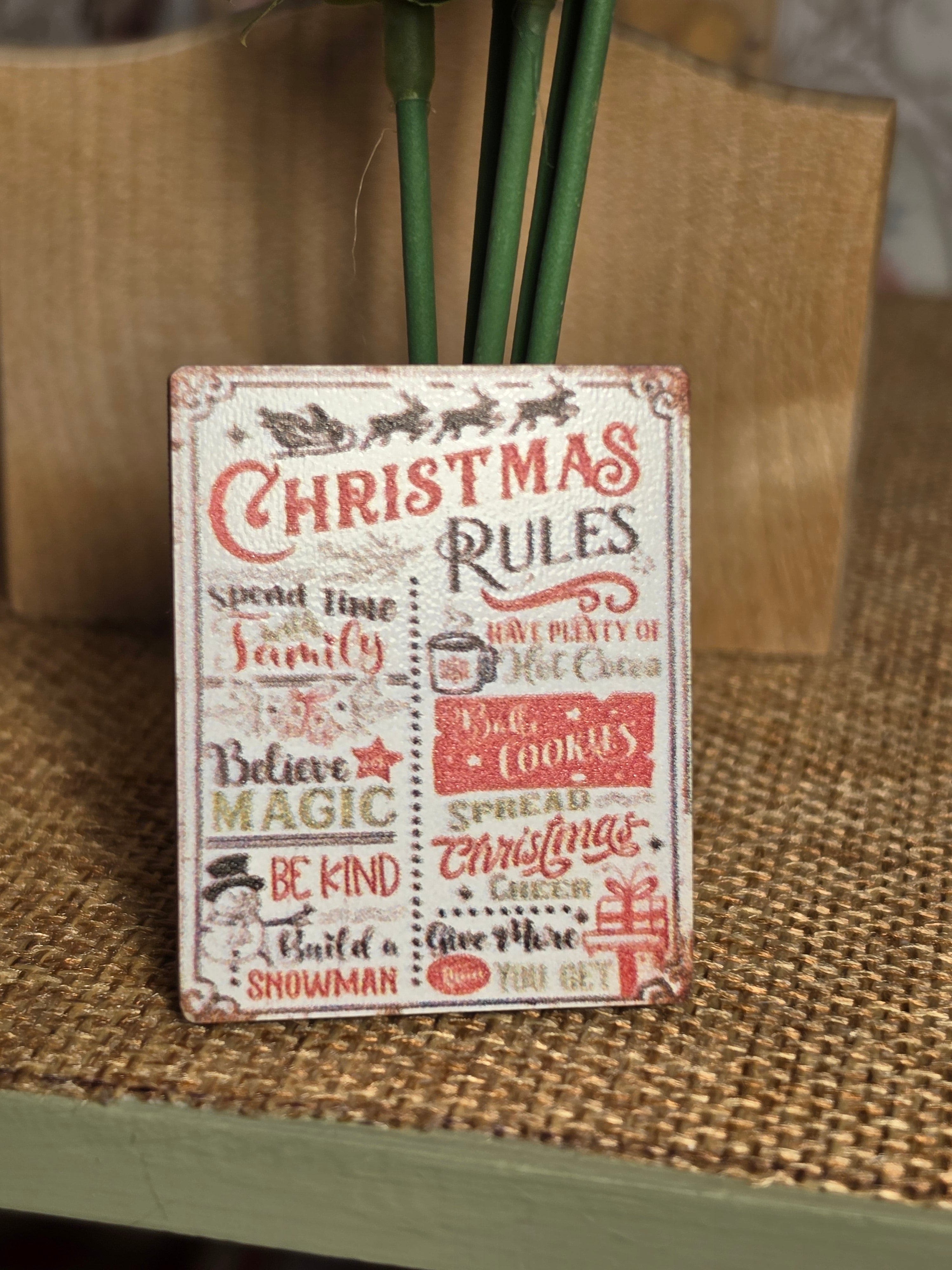 Tableau/cadre en bois Les Règles de Noël pour maison de poupée echelle1/12ème