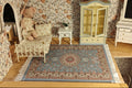 Grand tapis à franges bleu et rose