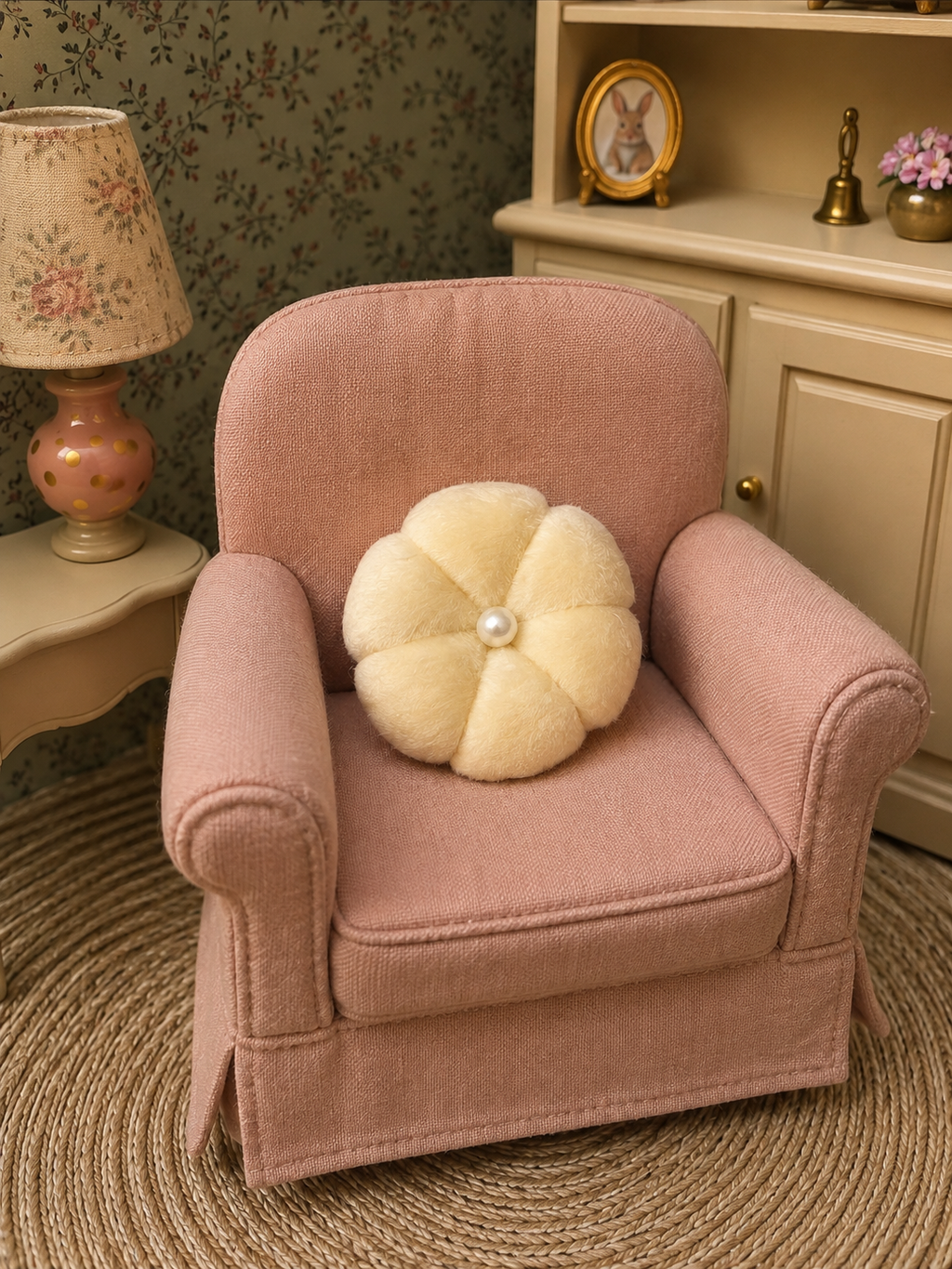 Petit coussin velours miniature pour maison de poupée échelle 1/12ème