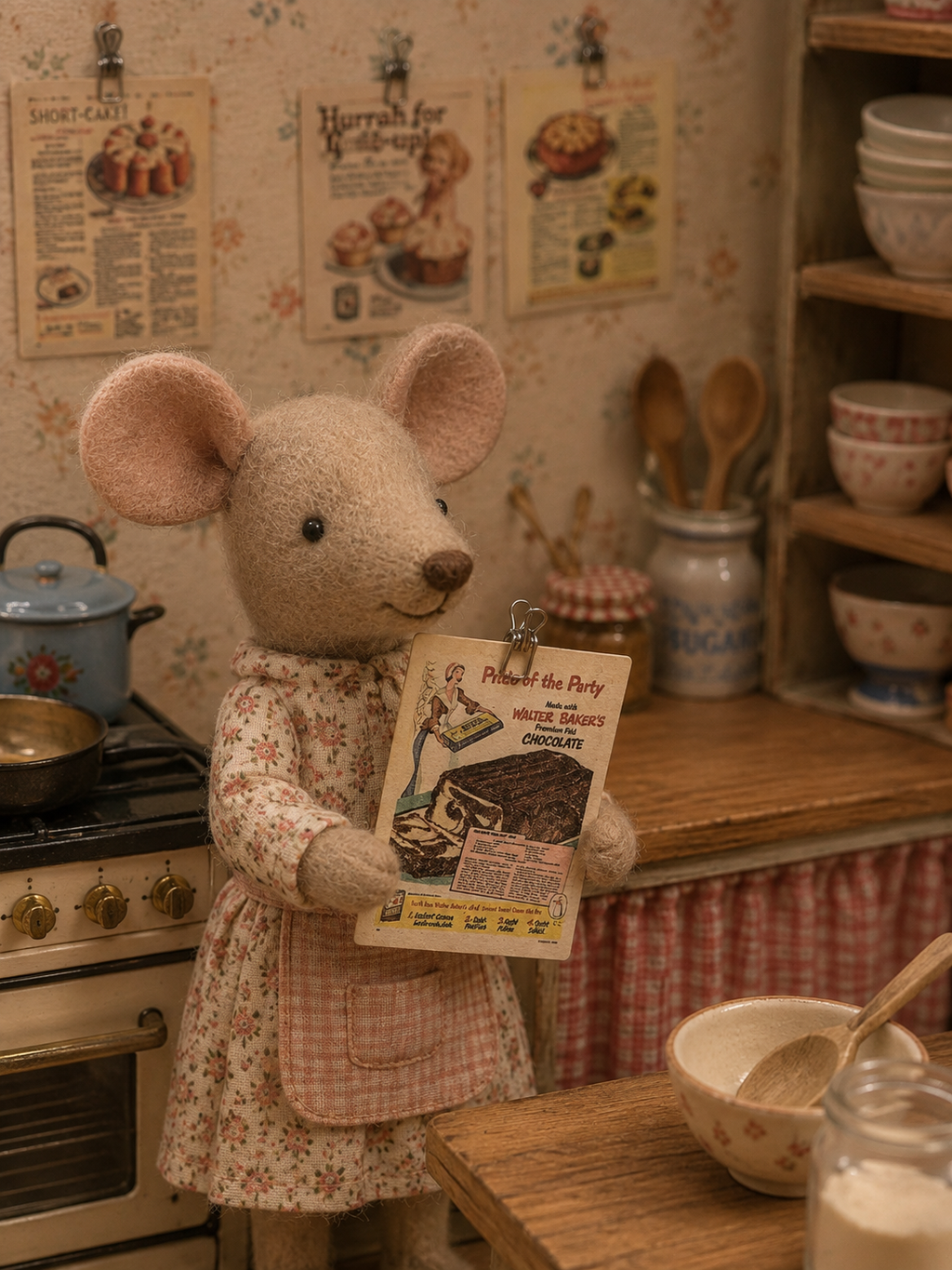 Mini recettes vintage avec pince – Miniature maison de poupée 1/12