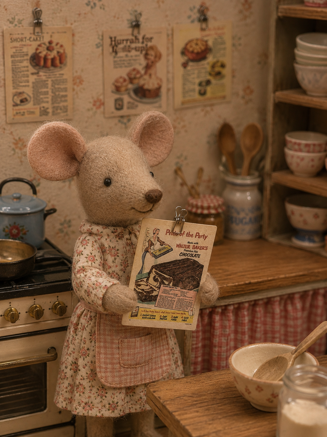 Mini recettes vintage avec pince – Miniature maison de poupée 1/12