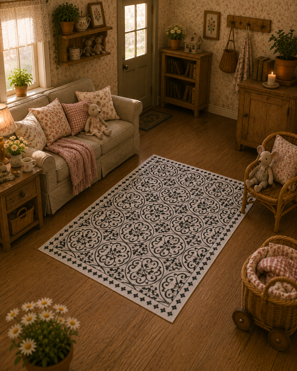 Tapis miniature noir et blanc – maison de poupée 1/12