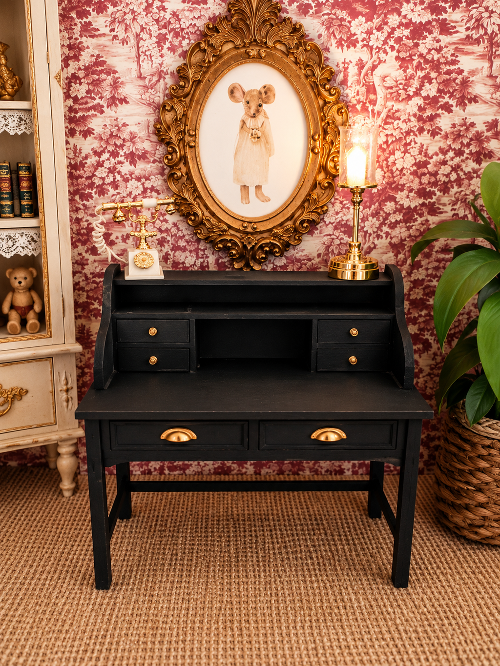 Bureau secrétaire noir à tiroirs