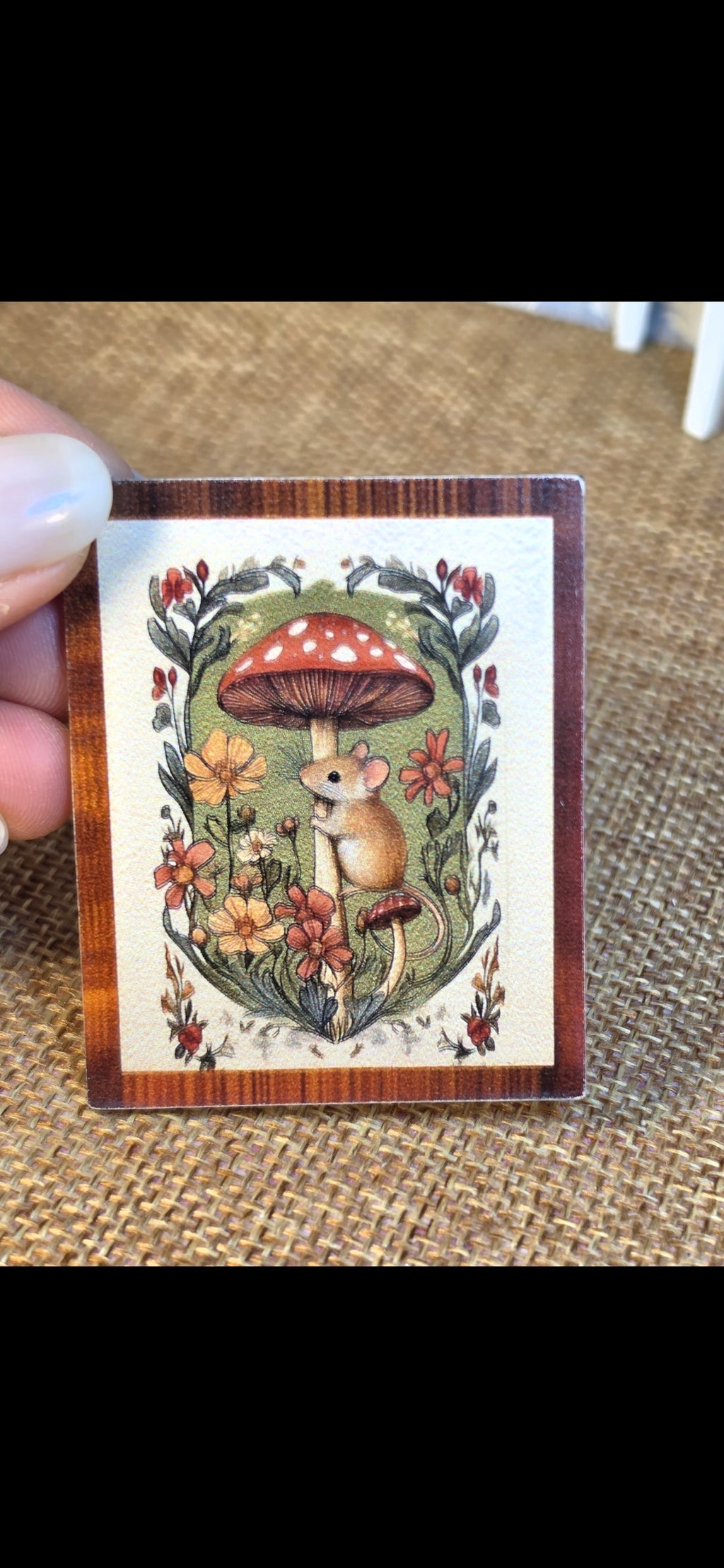 Petit tableau/cadre miniature – Souris & champignon 🍄🐭 pour maison de poupée échelle 1/12eme