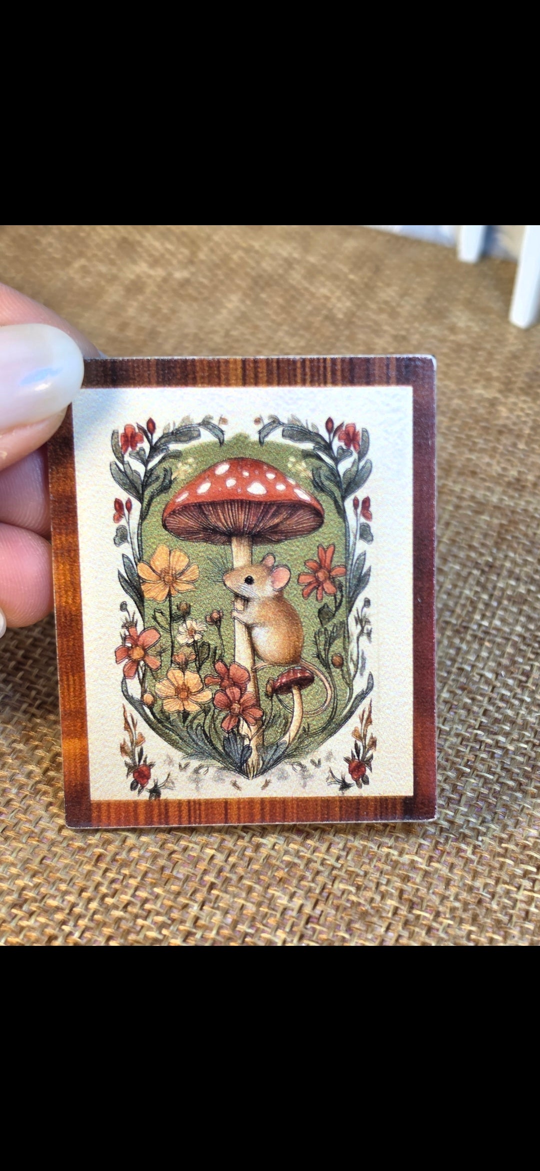 Petit tableau/cadre miniature – Souris & champignon 🍄🐭 pour maison de poupée échelle 1/12eme