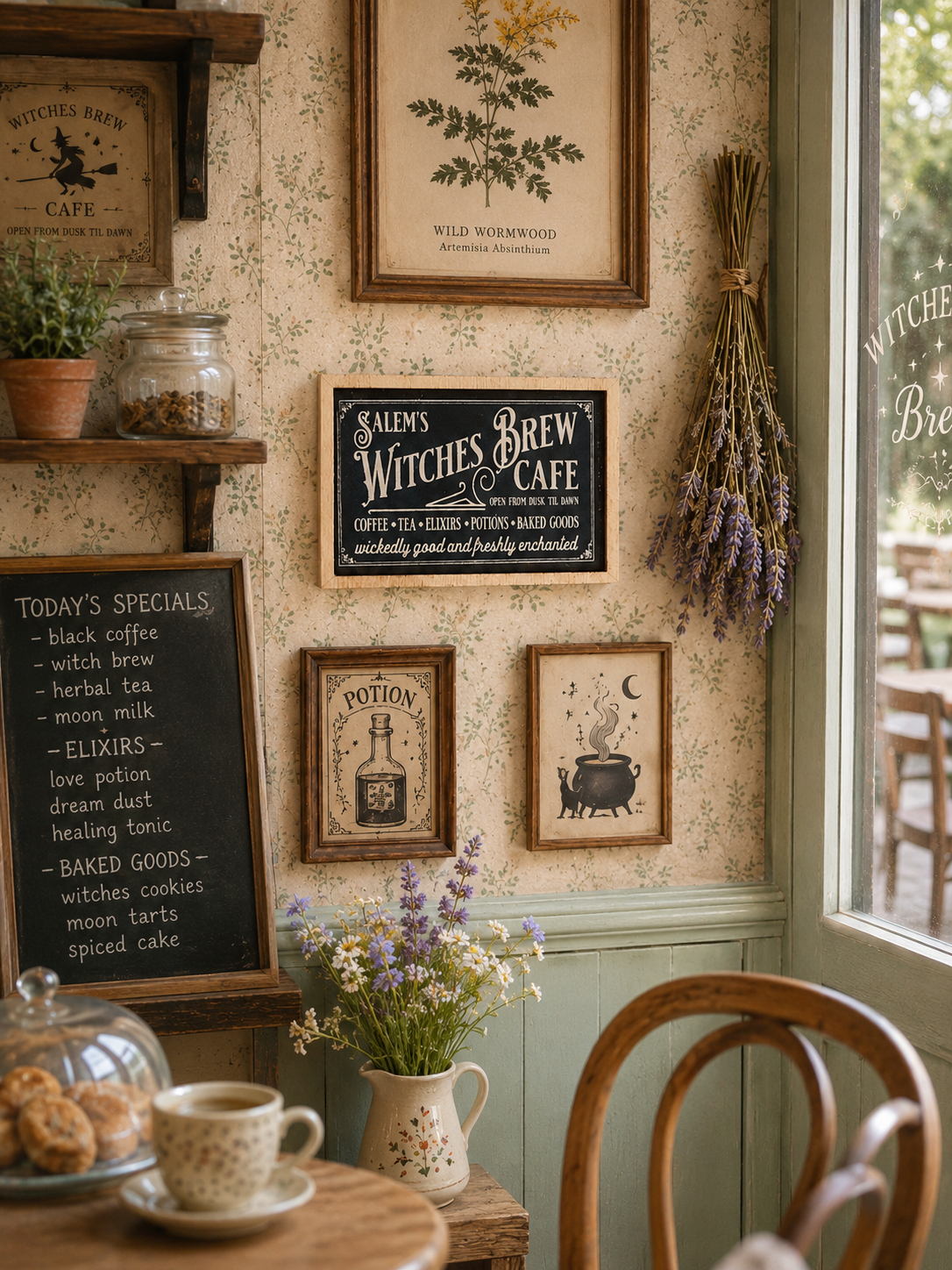 Petit tableau miniature “Witches Brew Café” – Maison de poupée 🎃🧙‍♀️échelle 1/12ème