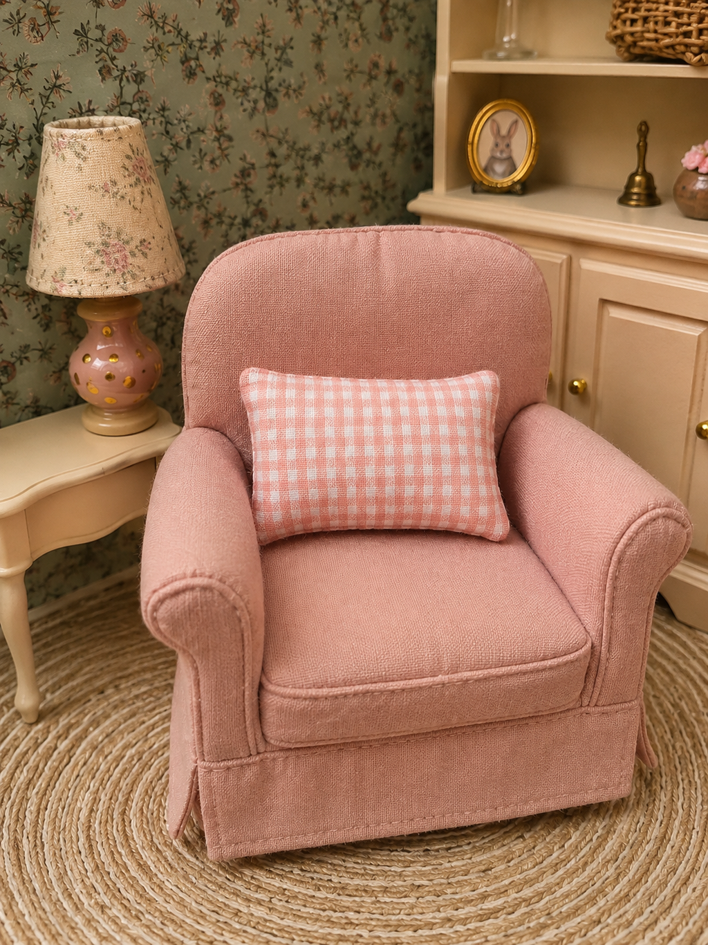 Coussin en vichy rose miniature pour maison de poupée