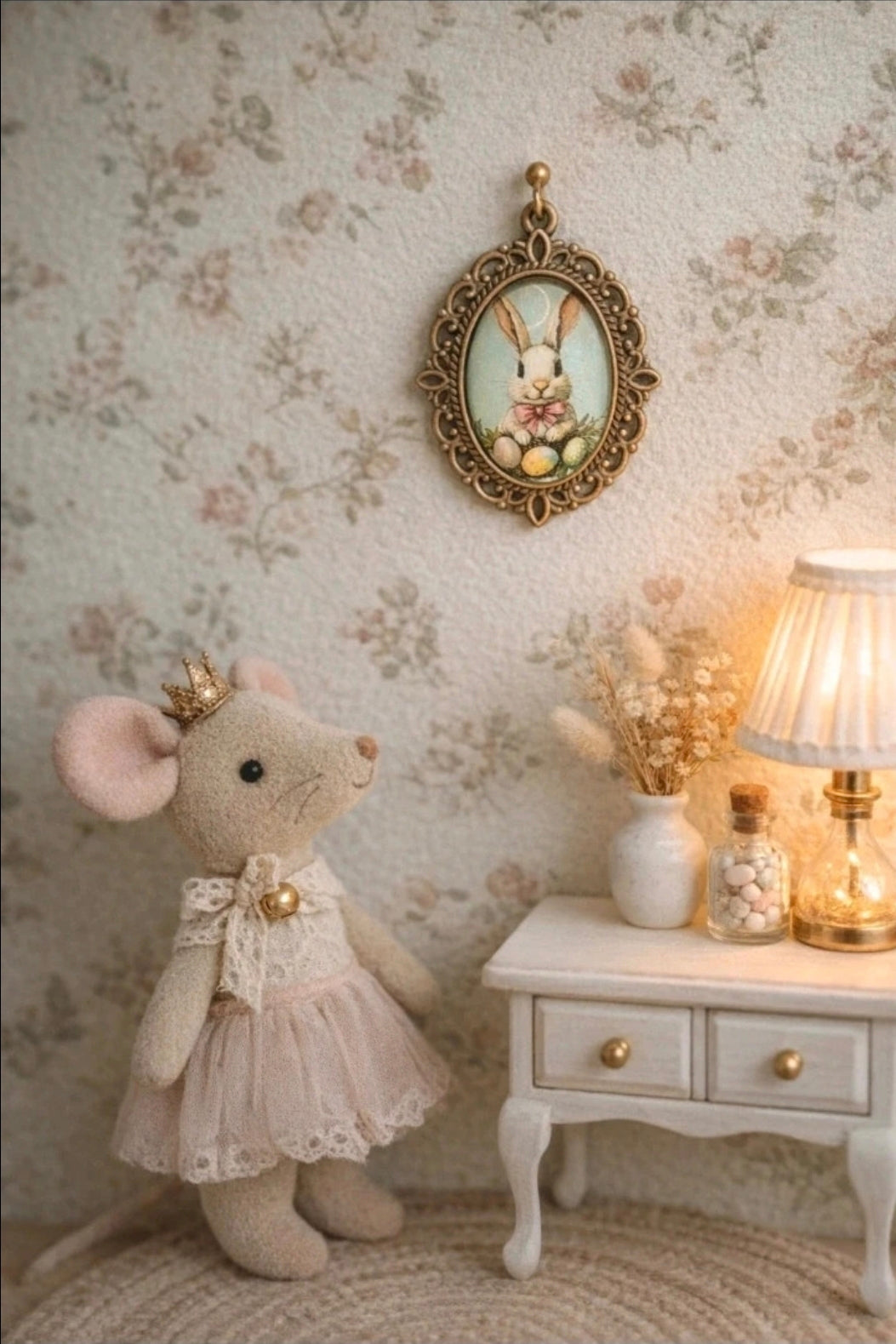 Petit tableau/ cadre en métal lapin pour maison de poupée