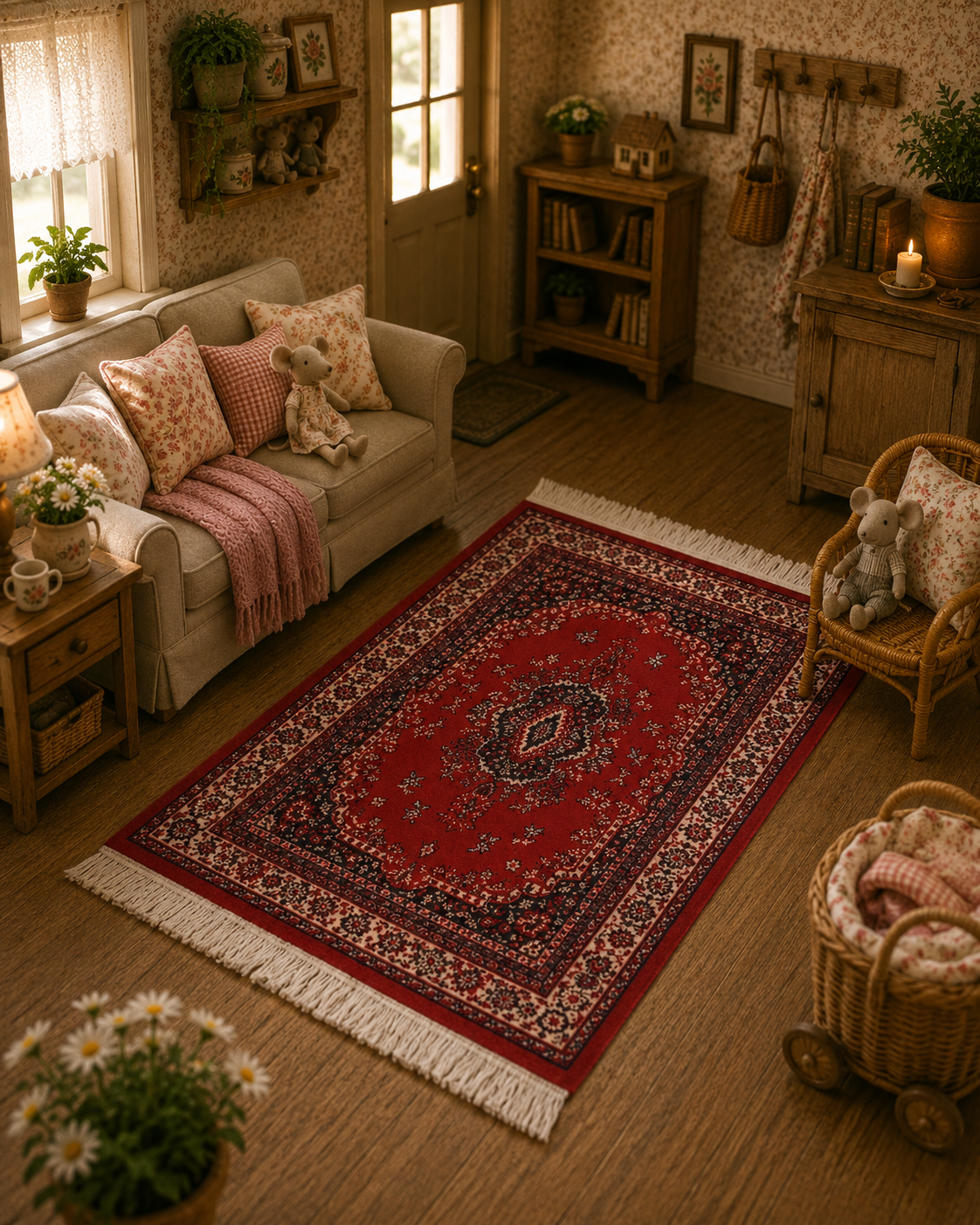 Tapis oriental rouge miniature – maison de poupée 1/12