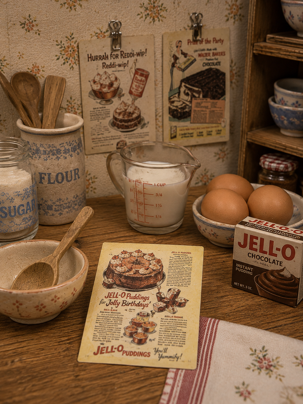 Mini recettes vintage avec pince – Miniature maison de poupée 1/12