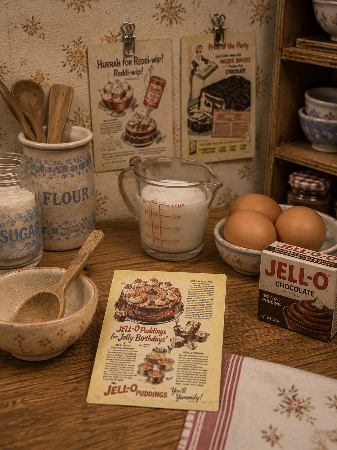 Mini recettes vintage avec pince – Miniature maison de poupée 1/12