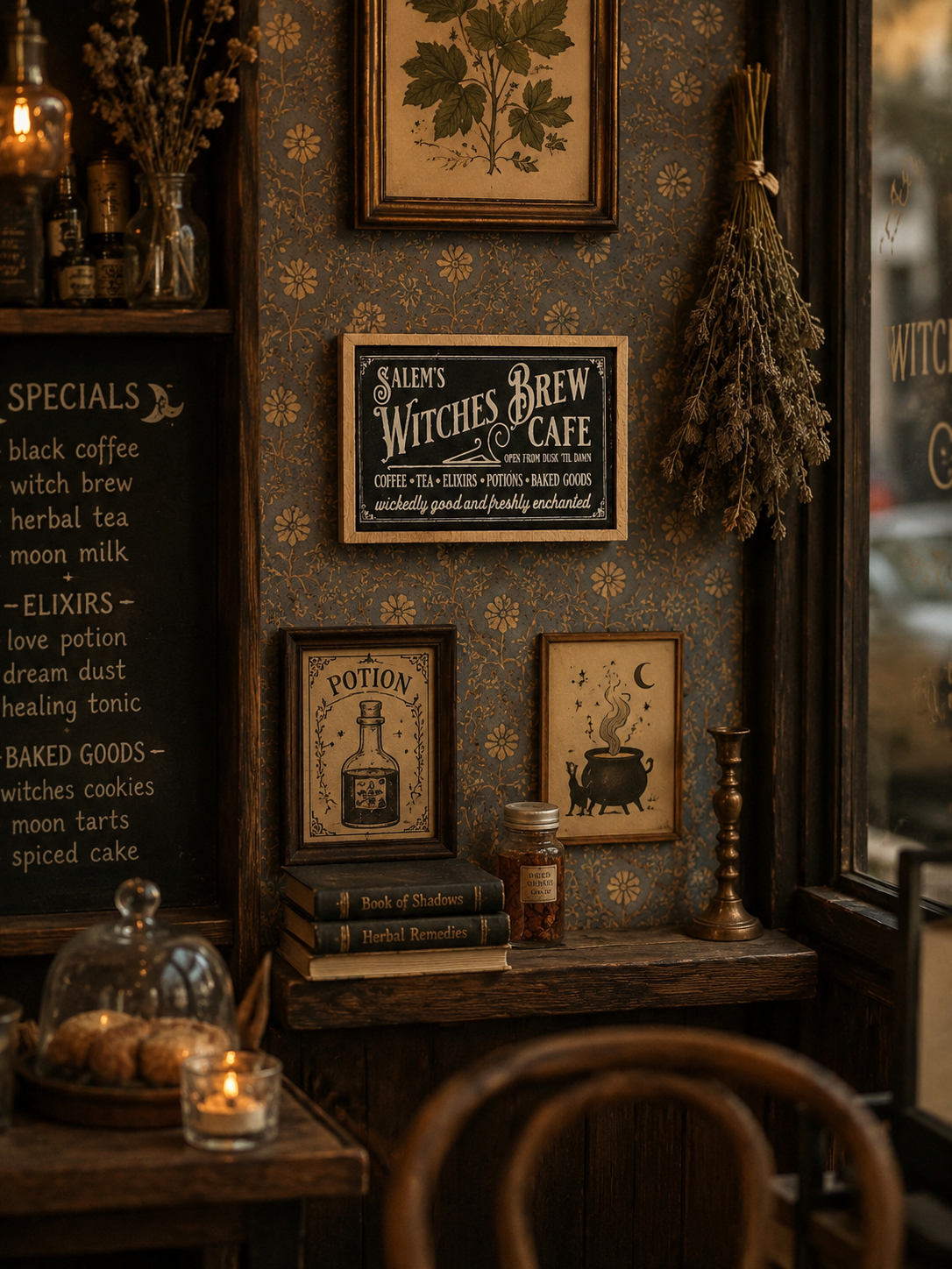 Petit tableau miniature “Witches Brew Café” – Maison de poupée 🎃🧙‍♀️échelle 1/12ème