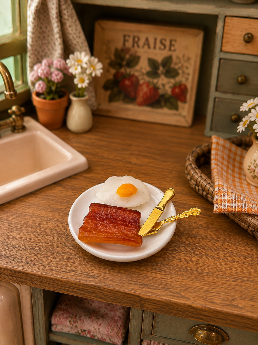 Assiette petit-déjeuner miniature – Œuf & bacon
