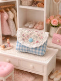 Petit sac en tissu rose avec bordure dentelle