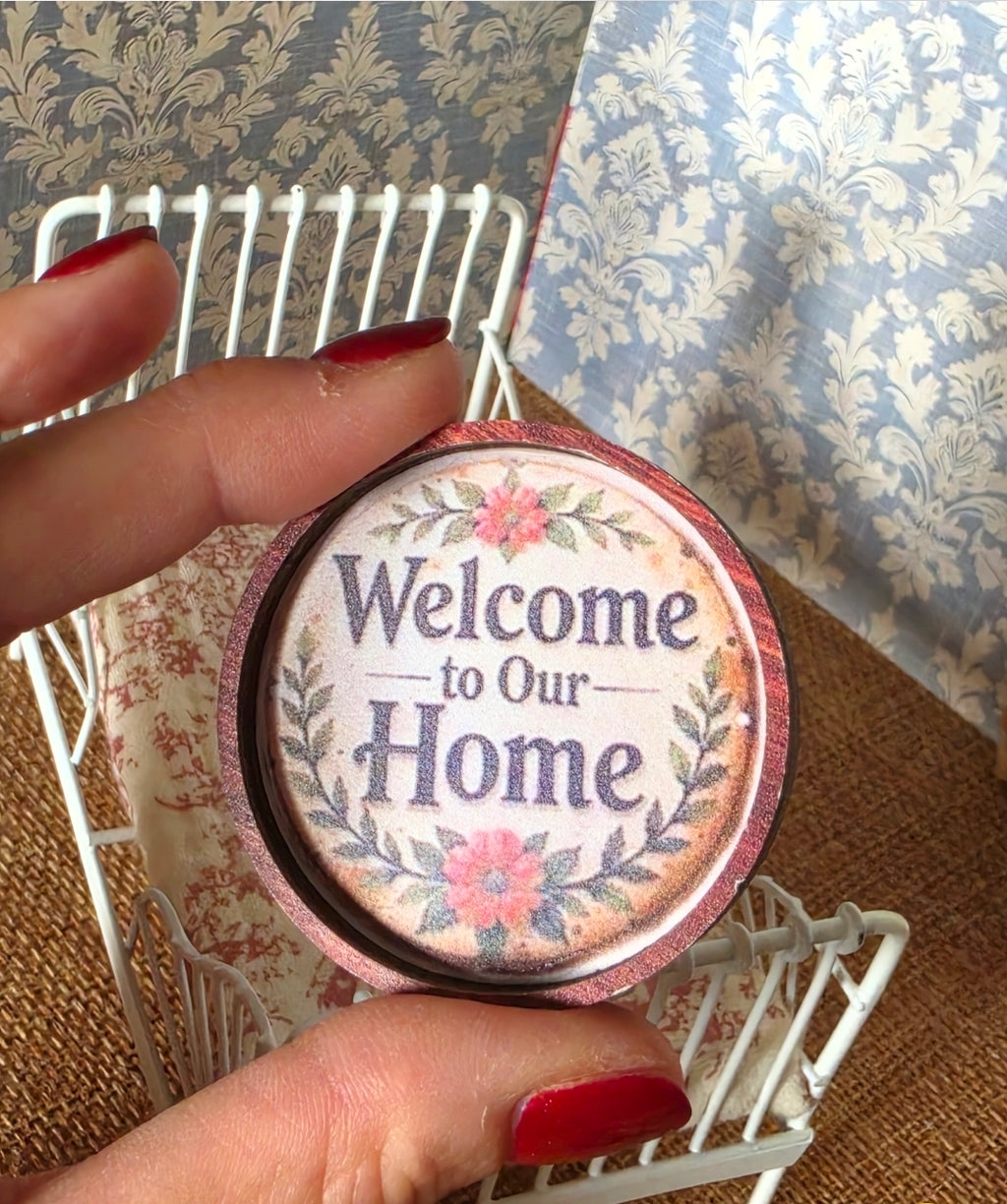 Tableau/ cadre rond Welcome pour maison de poupée echelle 1/12ème