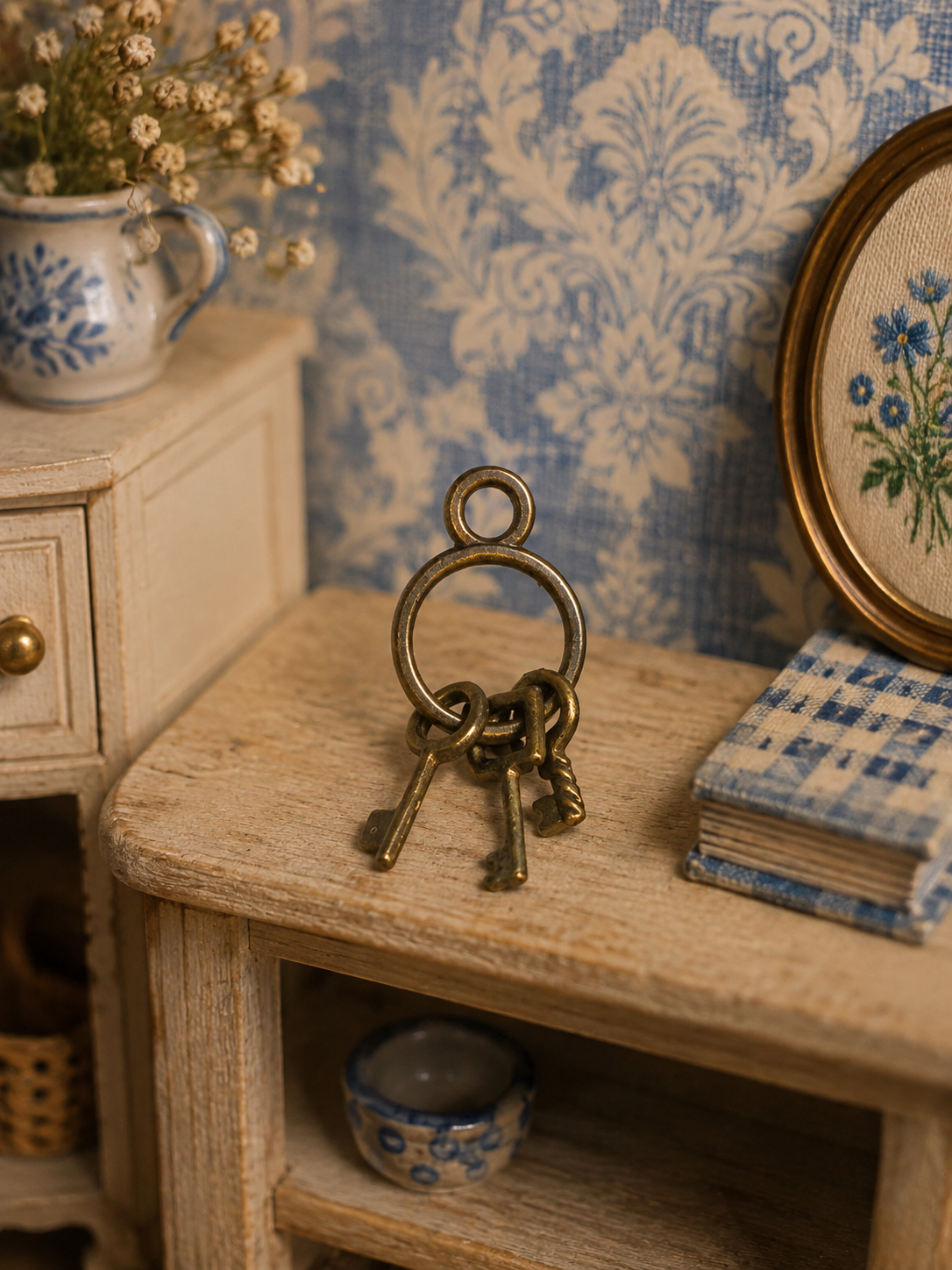 Petit trousseau de clefs miniature vintage  pour maison de poupée echelle 1/12ème