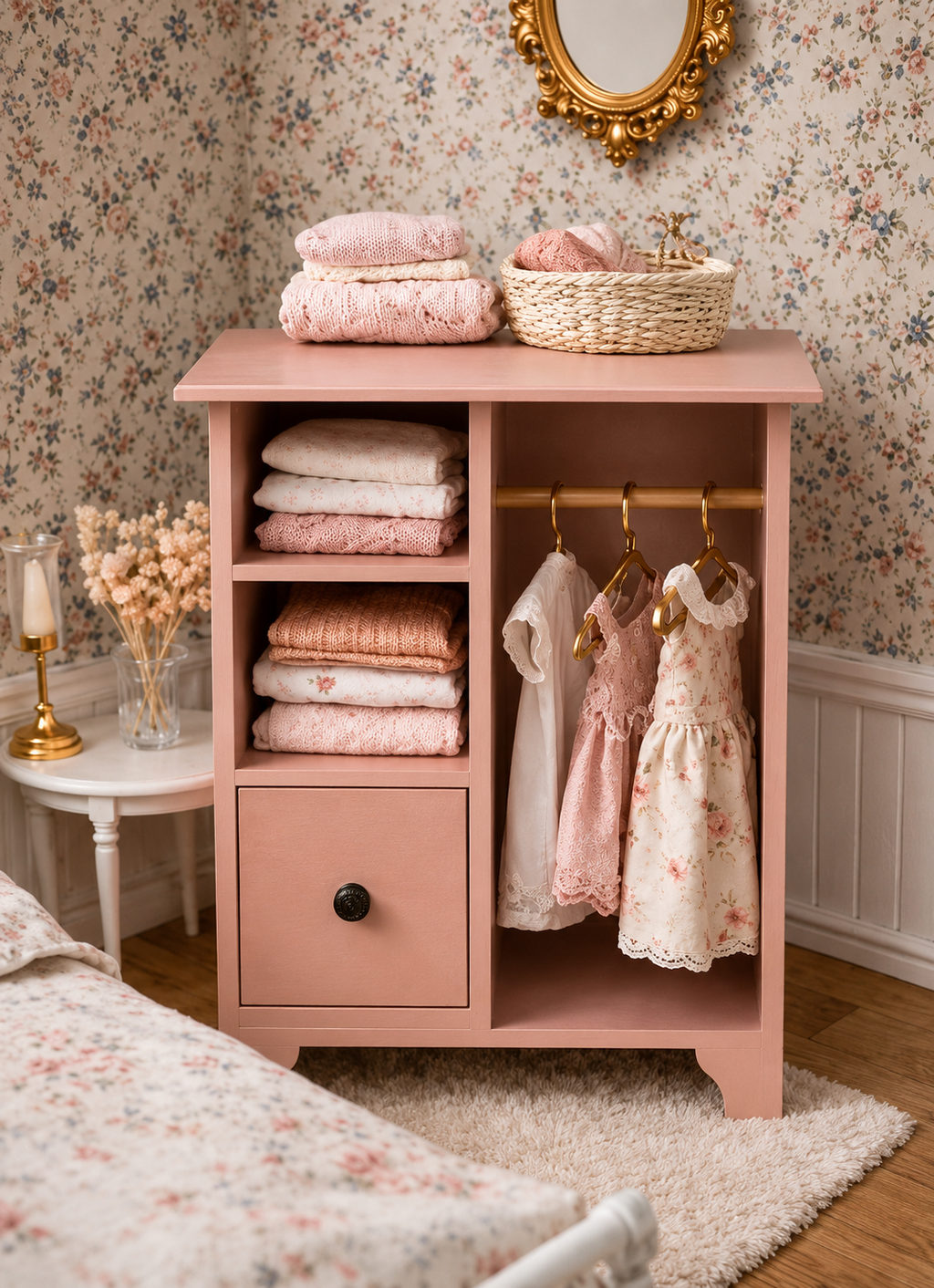 Armoire bois rose poudrée