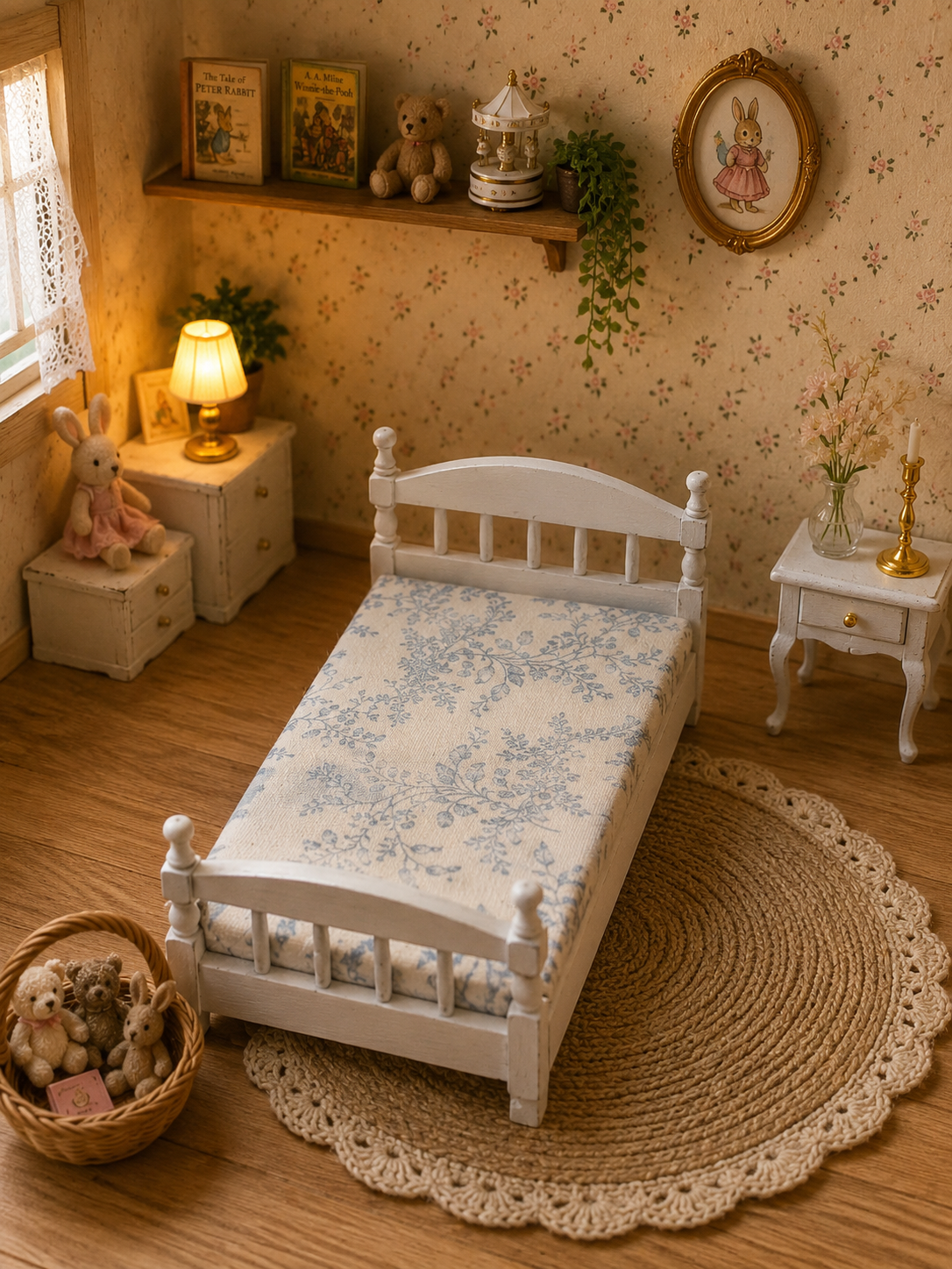 Lit simple blanc en bois avec sa literie couette et traversin