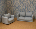 Ensemble fauteuil et Canapé en tissu gris à petits carreaux