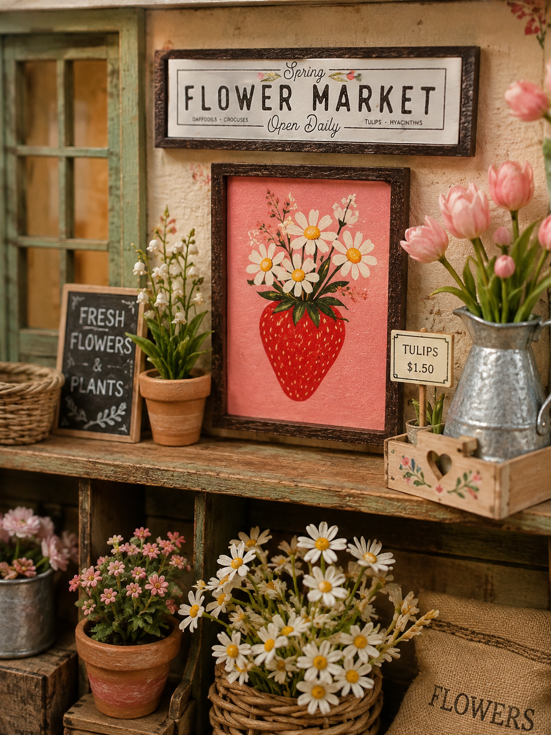 Tableau/cadre Flower market pour maison de poupée échelle 1/12eme