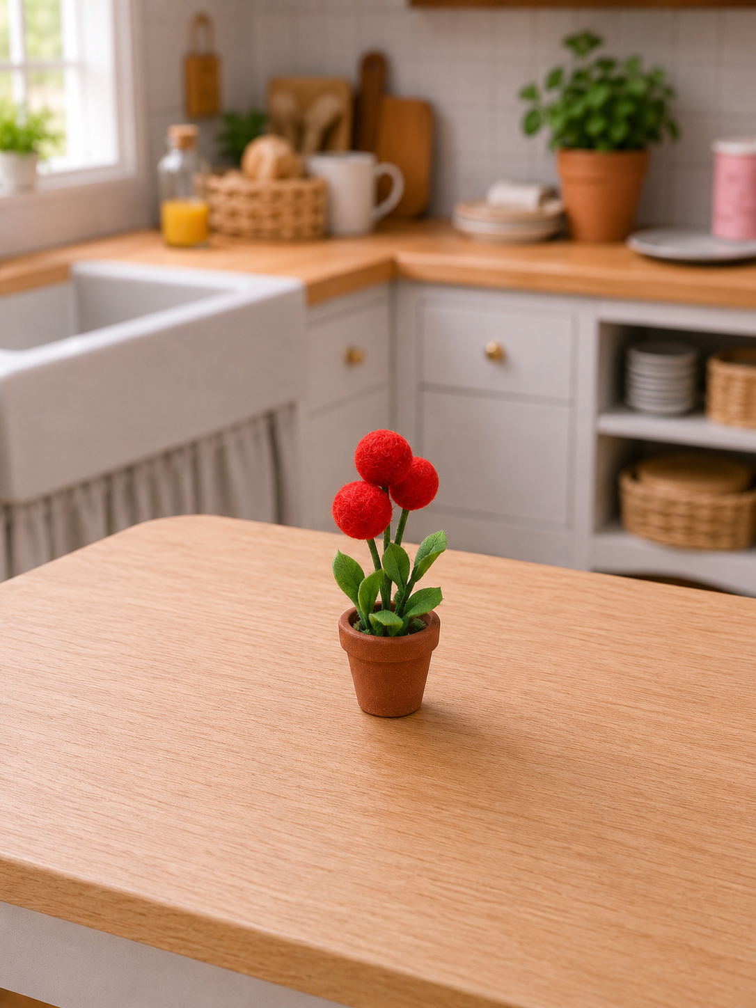 Plante en pot et fleurs rouges