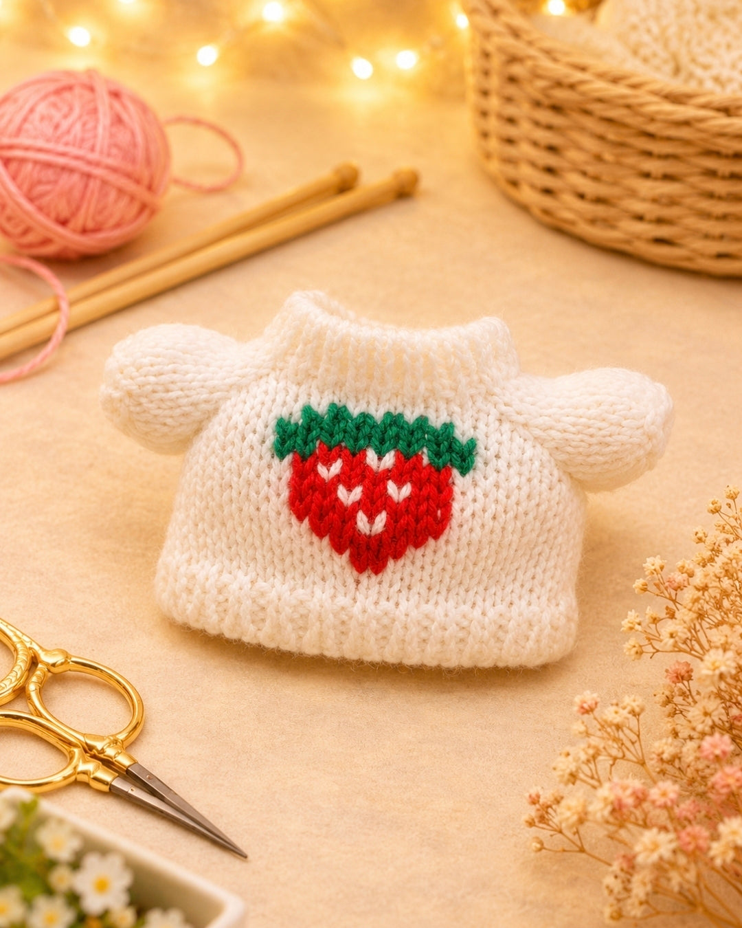 Pull tricoté à motifs fraise