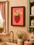 Tableau/cadre Fraise et marguerites pour maison de poupée échelle 1/12eme