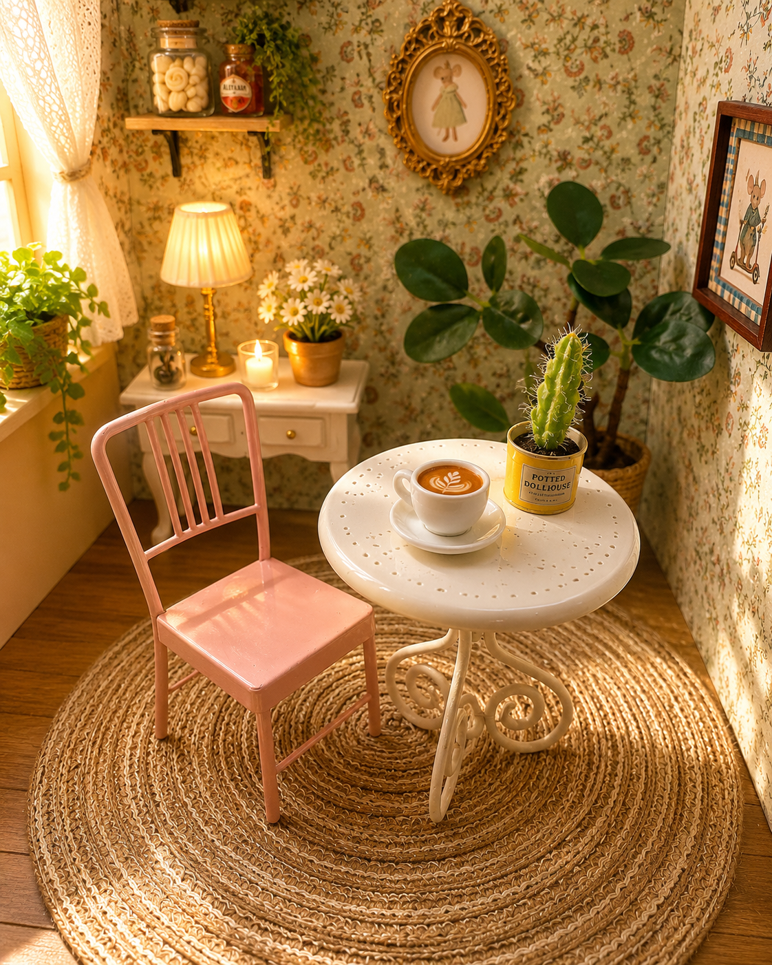 Ensemble metal table et chaise rose